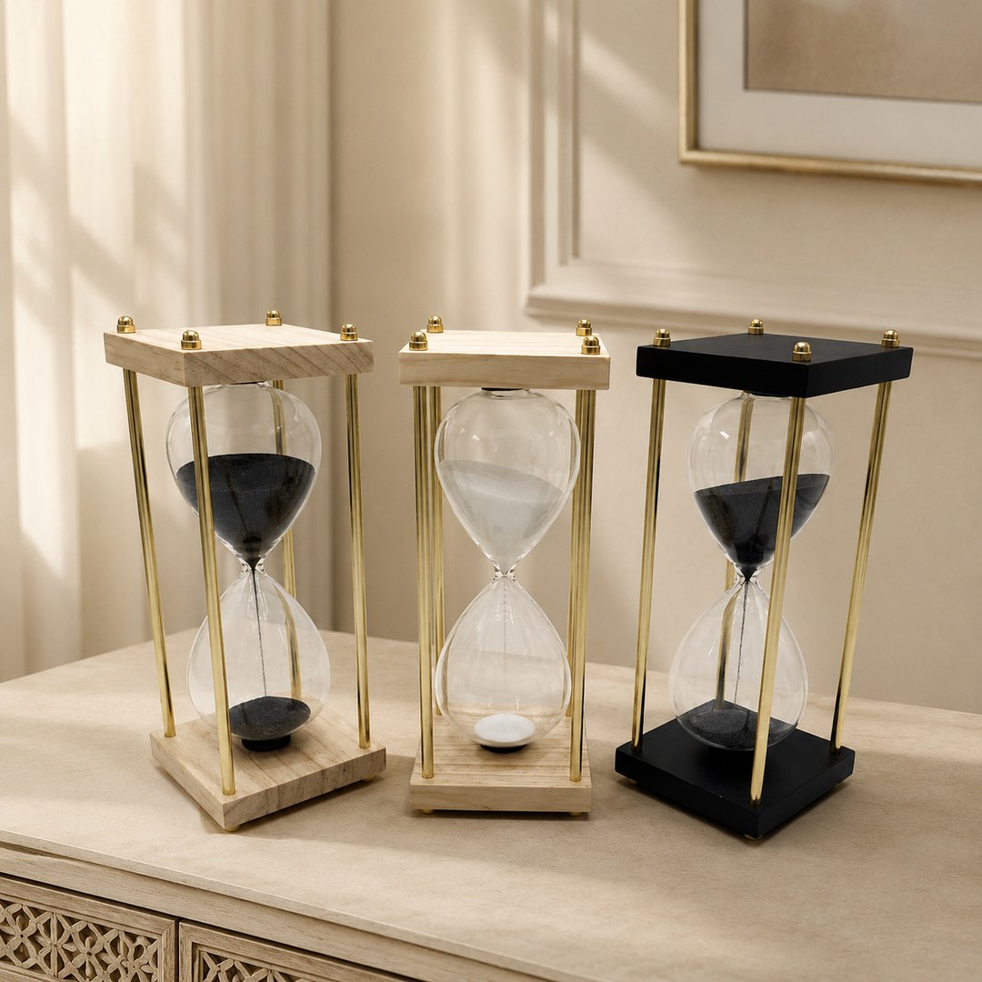 Modern trio hourglass set arranged as one movable dining-table group